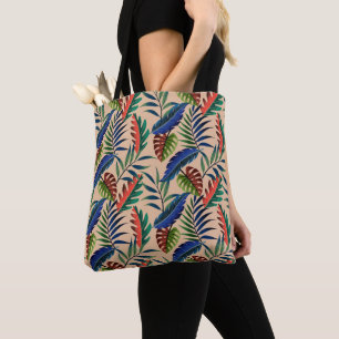 Beige tropische Blätter Muster Tasche