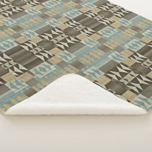Beige Türkis Blau Grün Taupe Braun Tribalmuster Sherpadecke