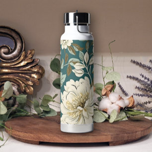 Beige turquoise Douce Jolie Bouteille D'Eau Floral