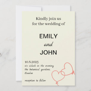 Beige Two Red Hearts Wedding Einladung