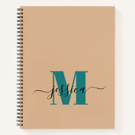 Beige und Aquamarine Personalisierte Monogram-Note Notizbuch