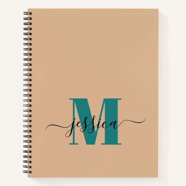 Beige und Aquamarine Personalisierte Monogram-Note Notizbuch (Vorderseite)