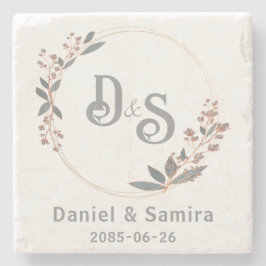 Beige und Blau Floral Benutzerdefinierter Name Ele Steinuntersetzer