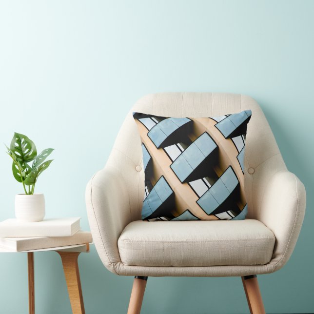 Beige und blaue geometrische Muster Kissen (Stuhl )