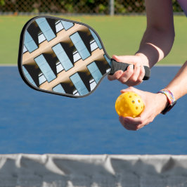 Beige und blaue geometrische Muster Pickleball Schläger
