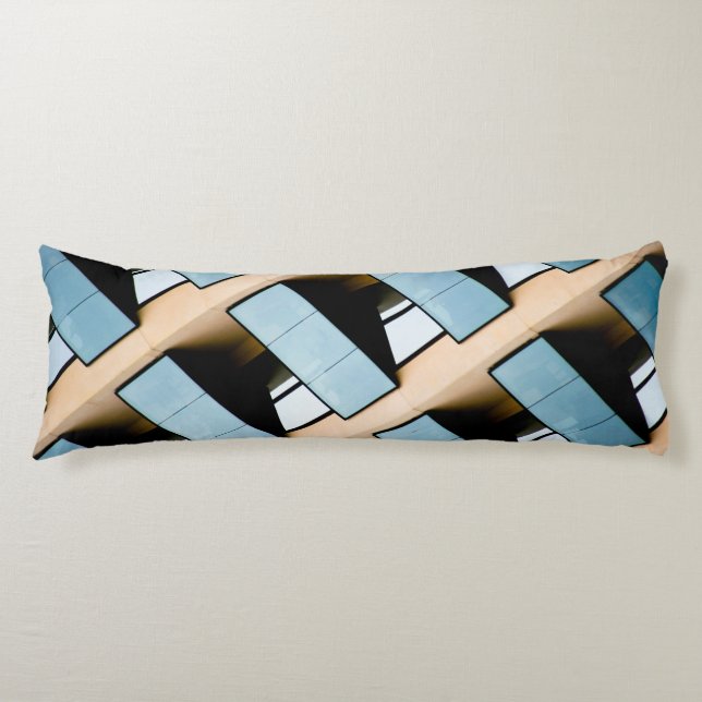 Beige und blaue geometrische Muster Seitenschläferkissen (Vorderseite)
