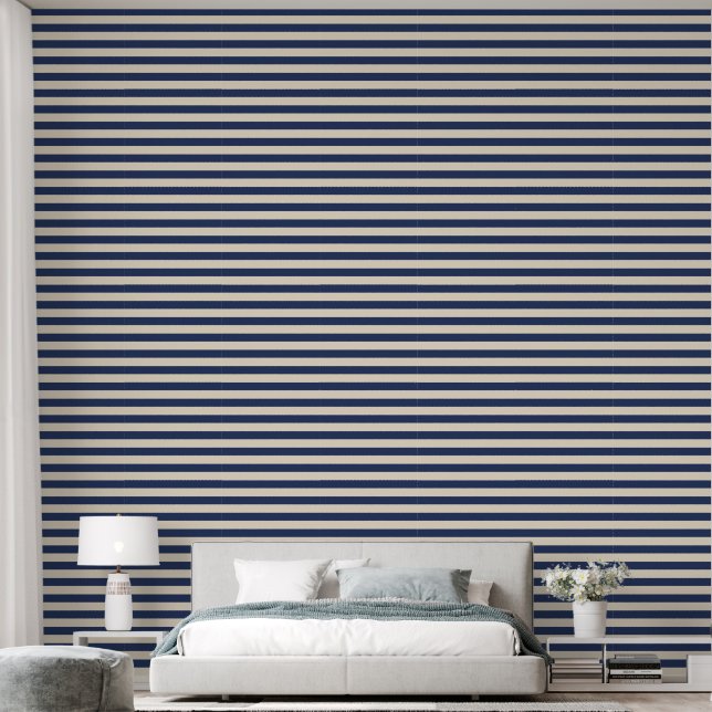 Beige und blaue Streifen Tapete (Schlafzimmer)
