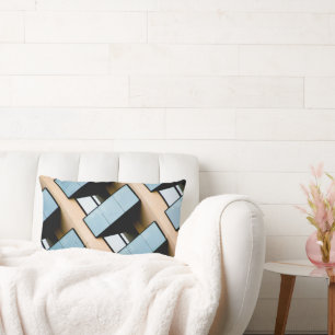 Beige- und blaues geometrisches Muster Lendenkissen