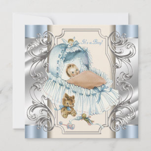 Beige und Blue Vintag Baby Boy Dusche Einladung