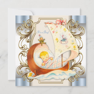 Beige und Blue Vintag Baby Boy Dusche Einladung