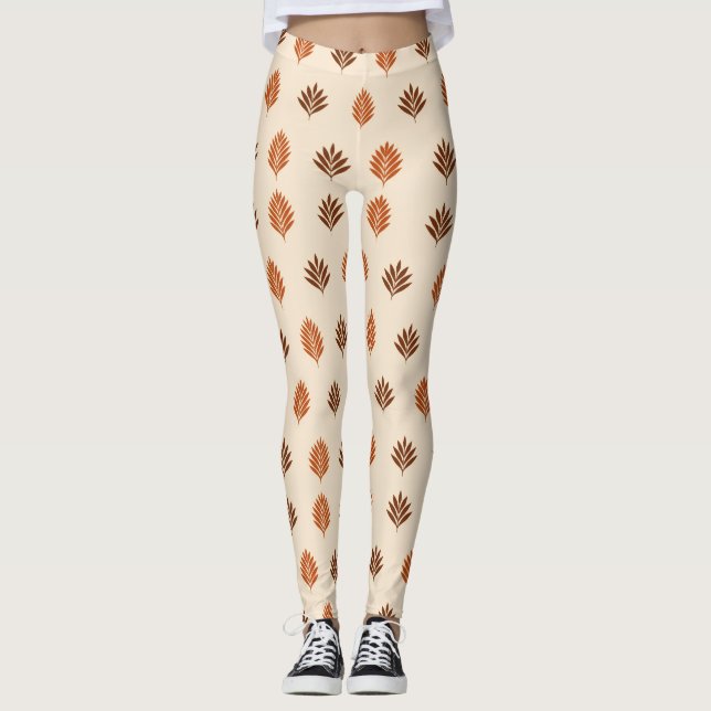 Beige und braune Blätter Leggings (Vorderseite)