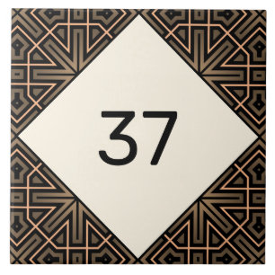 Beige- und braune elegante Deco-Hausnummerntafel Fliese