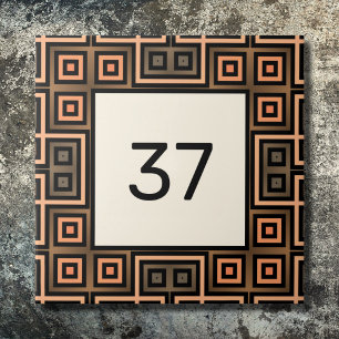 Beige- und braune elegante Deco-Hausnummerntafel Fliese