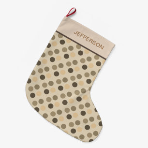 Beige und braune Polka-Punkte Großer Weihnachtsstrumpf