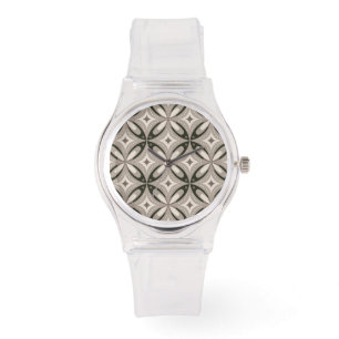 Beige und braune Retro-Kreisformen Armbanduhr