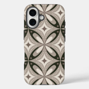 Beige und braune Retro-Kreisformen iPhone 16 Hülle
