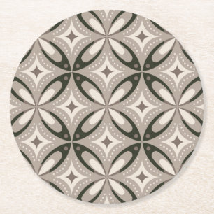 Beige- und braune Retro-Kreisformen Runder Pappuntersetzer