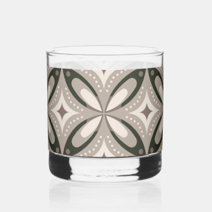 Beige und braune Retro-Kreisformen Whiskyglas