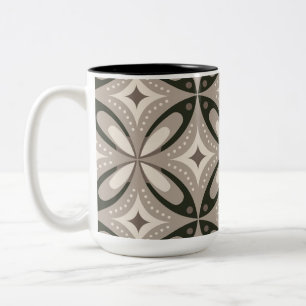 Beige und braune Retro-Kreisformen Zweifarbige Tasse