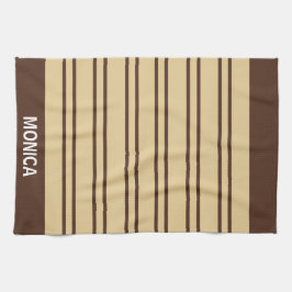 Beige- und Braunstreifen-Muster Monogramm Name Geschirrtuch