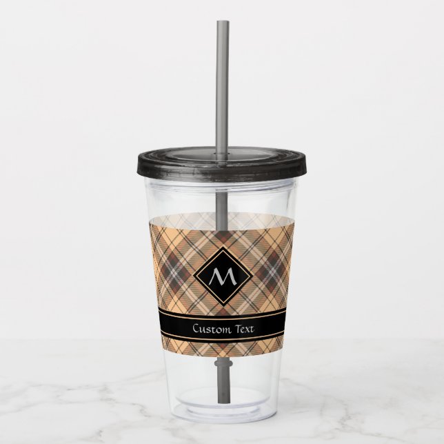 Beige und Brown Tartan Acryltrinkbecher (Vorderseite)