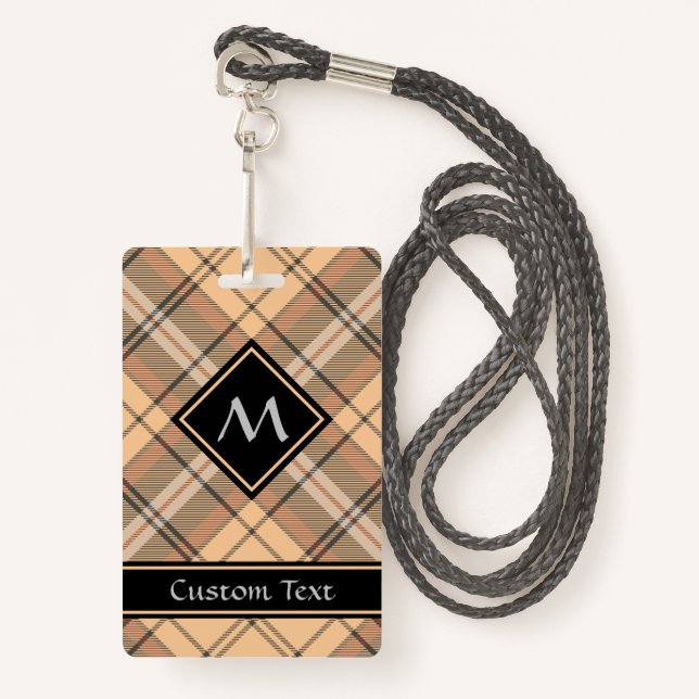 Beige und Brown Tartan Ausweis (Vorderseite mit Schlüsselband)