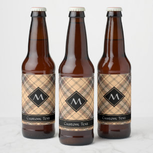 Beige und Brown Tartan Bierflaschenetikett