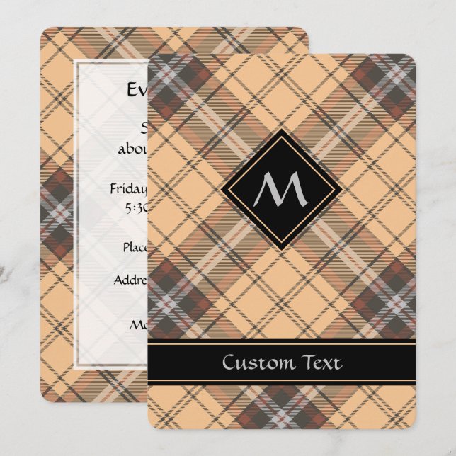 Beige und Brown Tartan Einladung (Vorne/Hinten)