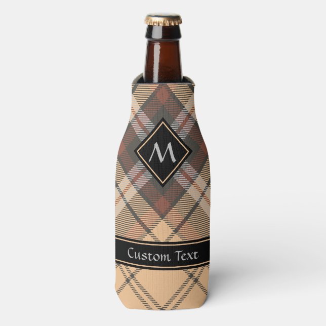 Beige und Brown Tartan Flaschenkühler (Flaschenvorderseite)