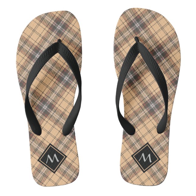 Beige und Brown Tartan Flip Flops (Fußbett)