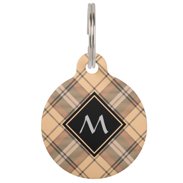 Beige und Brown Tartan Haustiermarke (Vorderseite)