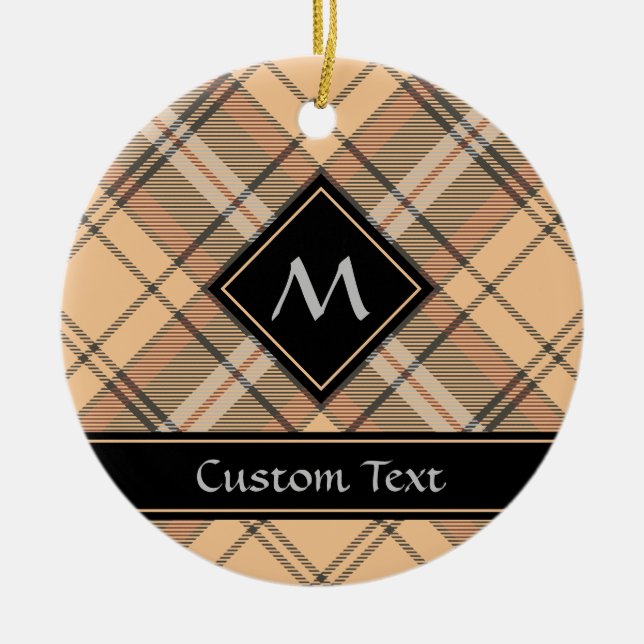 Beige und Brown Tartan Keramik Ornament (Vorne)
