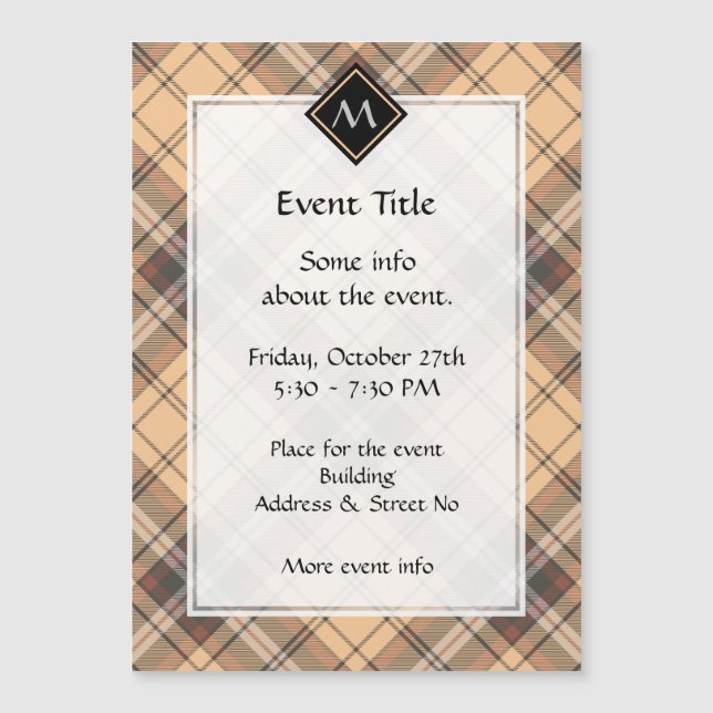 Beige und Brown Tartan Magnetkarte (Vorderseite)