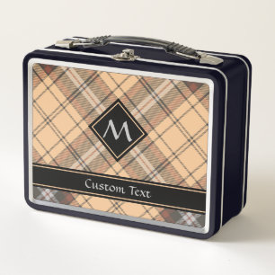 Beige und Brown Tartan Metall Brotdose