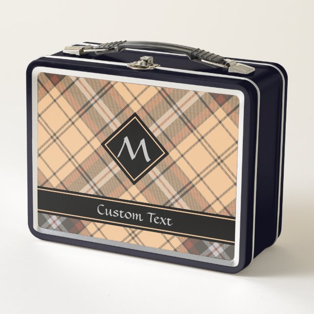 Beige und Brown Tartan Metall Brotdose (Vorderseite)