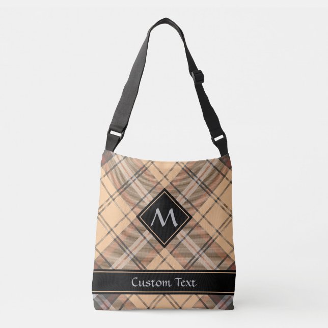 Beige und Brown Tartan Tragetaschen Mit Langen Trägern (Vorderseite)