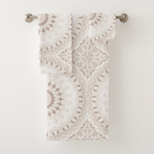Beige und Cream Mandala Muster Badhandtuch Set (Insitu)