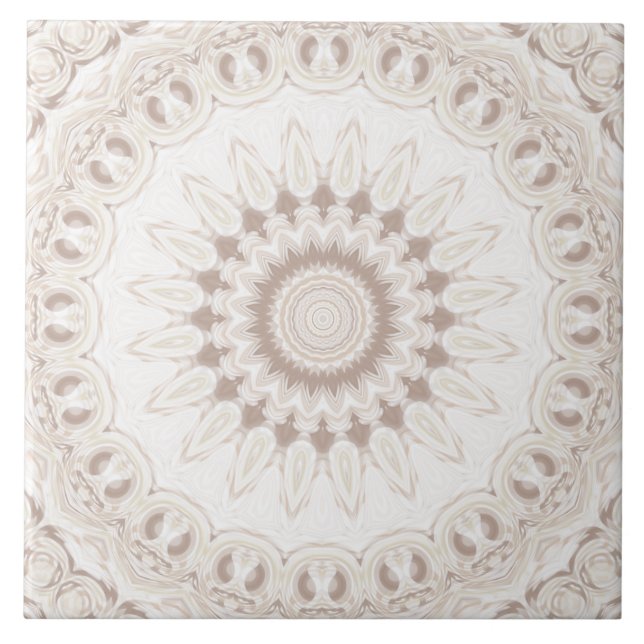 Beige und Cream Mandala Muster Fliese (Vorderseite)