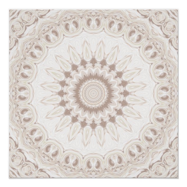 Beige und Cream Mandala Muster Poster (Vorderseite)