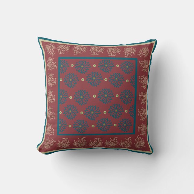 Beige und dunkelblaues orientalisches Blumen auf Kissen (Vorderseite)