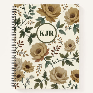 Beige- und elfenbeinfarbene Blumen Notizbuch