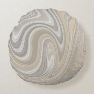 Beige und grauer abstrakter Wirbel Rundes Kissen