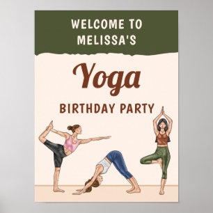 Beige und grüne Boho-Yoga-Geburtstagsfeier Willkom Poster