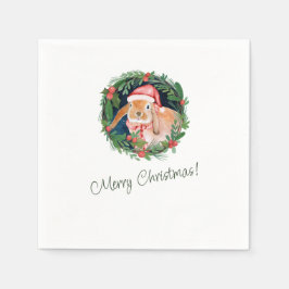 Beige und grüne Weihnachtsgrüße Napkins Serviette
