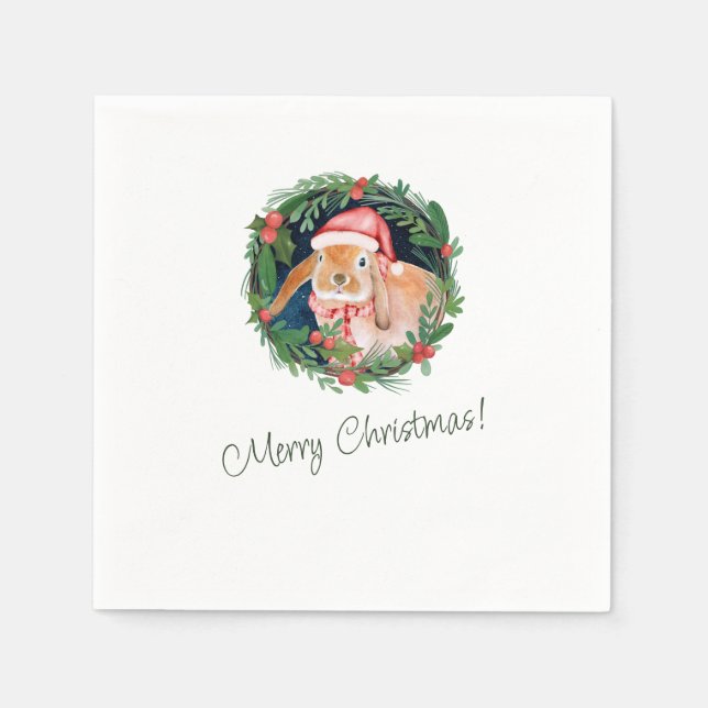 Beige und grüne Weihnachtsgrüße Napkins Serviette (Vorderseite)