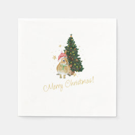 Beige und grüne Weihnachtsgrüße Napkins Serviette