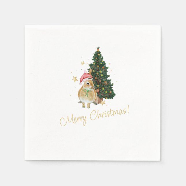Beige und grüne Weihnachtsgrüße Napkins Serviette (Vorderseite)
