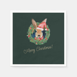 Beige und grüne Weihnachtsgrüße Napkins Serviette
