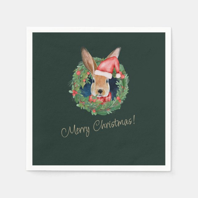 Beige und grüne Weihnachtsgrüße Napkins Serviette (Vorderseite)