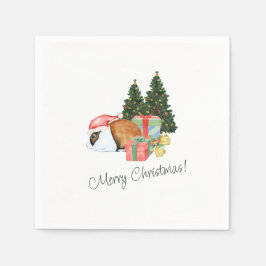 Beige und grüne Weihnachtsgrüße Napkins Serviette